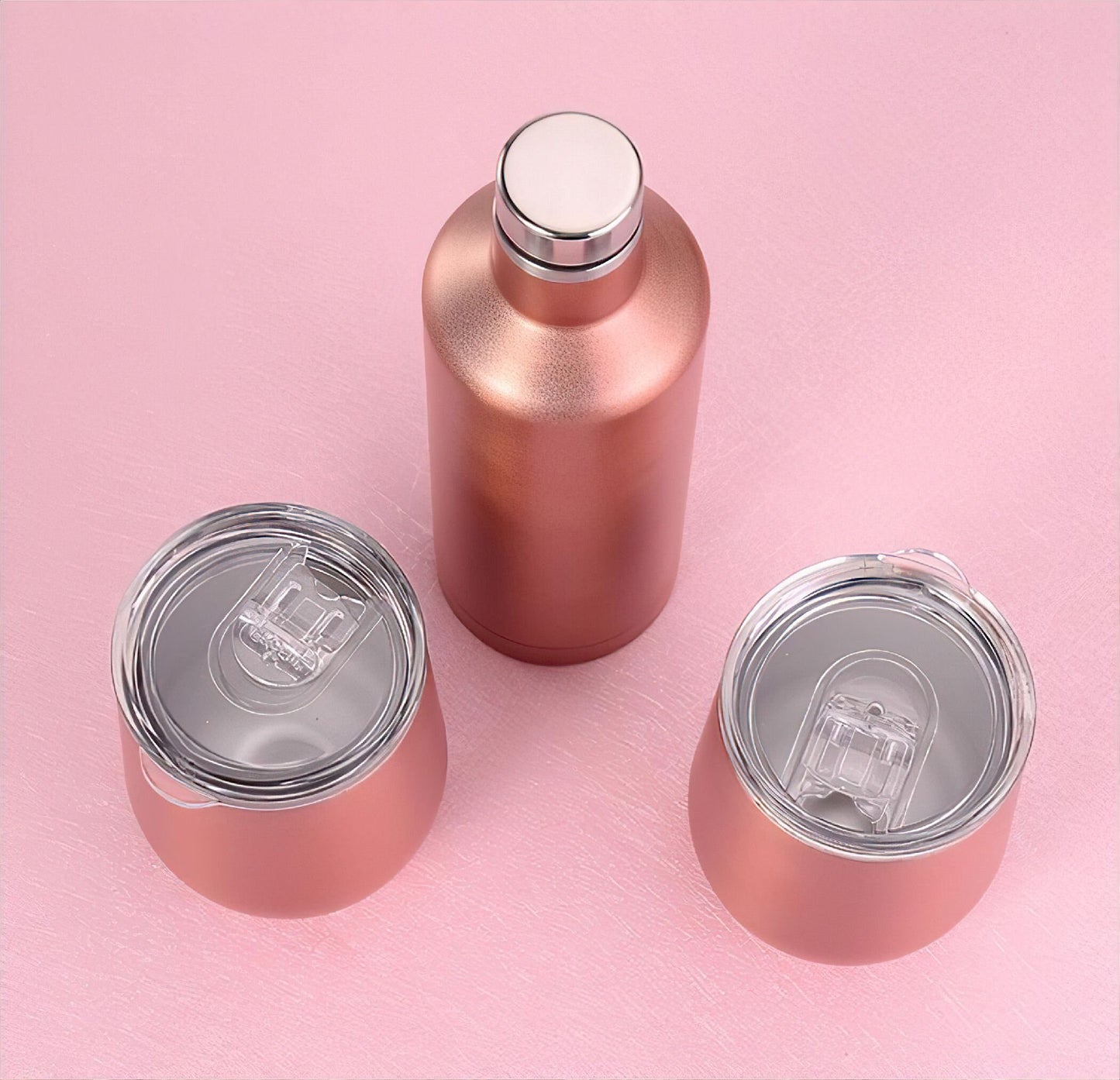 Deluxe Rose-Gold Vacuum Double Walled 750ML Insulated Wine Bottle & 2-12Oz Insulated Wine Tumblers with Lids Gift Set